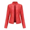 Женская кожа 2023 куртки для осенней весной женское пальто Черное красное коричневое женское мотоцикл байкер на молнии