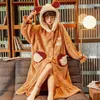 Vêtements de nuit pour femmes Automne Hiver À Capuchon Dessin Animé Corail Velours Femmes Robe Épaisse Flanelle Peignoir Loungewear Lâche Casual Vêtements De Maison Negligee