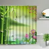 Shower Curtains Zen Green Bamboo Wood Panel Shower Curtains Landscape Rustic Home Scenery Partition Wall Hanging Bathroom Decoration With R230831