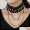 Gargantillas Cadenas Gótico Chocker Hip Hop Rock Y Negro Remaches de cuero de imitación Collar Mujeres Adolescentes Niñas Joyería de moda Regalos Accesorios Dr DHMT7