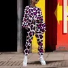 Pantalon de deux pièces pour femmes 2pcs / set femmes top léopard taille élastique survêtement pull pantalon lâche 3D impression numérique ensemble streetwear