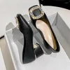 Jurk Schoenen Plus Size 35-43 Vrouwen Pompen Med Hak Vierkante Teen Kantoor Dame Zacht Leahter Grote Diamanten ketting Zolen Slip Op