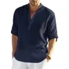 Chemises décontractées pour hommes Chemise Vneck Sweat-shirt Coton Lin Blouse Lâche Mode Manches longues Printemps Été Marque Streetwear Tops 230830