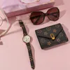 腕時計3PC/セット女性の時計ギフトセットファッションウォレットメガネクォーツレディース女性の時計ボックス