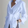Bluzki damskie stylowe koronkowe górne asymetryczna bluzka 2023 Casual Long Rleeve Chemise Kobiet Button Work Blusas Tunik