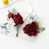 Fleurs décoratives 4pcs pivoine poignet fleur corsages mariée bracelet bracelet hommes boutonnières ensemble pour mariage mère et marié