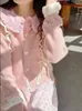 Женские свитера Korejepo Pink Sweet Design Sweater расслабленный вязаный вязаный кардиган 2023 Осенний снижение возрастного темперамента Топ