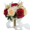 Fiori decorativi Rose artificiali Mazzi multicolori realistici con fiocchi di nastro Foglie verdi Eleganti riutilizzabili per matrimoni