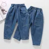 Jeans Printemps Pantalon Garçon Tendon Élastique Taille Moyenne Mode Denim Pantalon Couleur Unie Coréen Casual Vêtements Pour Enfants 1 À 5 Ans 230830