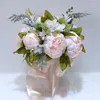 Dekorativa blommor hög kvalitet 23 cm siden konstgjord utomhusbröllop som håller bukett blandade pionblad ribbonpografer rekvisita
