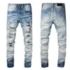 Jeans da uomo strappati al ginocchio slim fit skinny per ragazzi che indossano biker jeans larghi stretch invecchiato moto da uomo alla moda lungo Strai243C