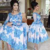 Robes de soirée courtes encolure dégagée une ligne drapée en dentelle bleue appliquée robe de bal courte mini robes de soirée de cocktail vestidos de242e