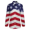 Damesblouses Patriottische Amerikaanse vlagblouse Lange mouwen Rood Wit Blauw Sterrenprint Schattig Street Fashion Oversize shirt Aangepaste kleding