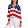 Damesblouses Patriottische Amerikaanse vlagblouse Lange mouwen Rood Wit Blauw Sterrenprint Schattig Street Fashion Oversize shirt Aangepaste kleding