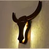 Wall Lamp Nordic LED Lighting Bull Head Solid Wood Decoration Light Corridor Sconce Fixture Bedroom Bedside Home