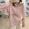 Women's Sweaters LAISIYI Winter Women's Sweater with Zipper Beige Warm Jumper Vintage Oversize Sweaters Knitted Elegant Soft Tops for Office Lady HKD230831