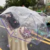 Cute Transparent Goth Umbrella for Wind Heavy Rain Women Sun Umbrella Princess Romantic Dome Three Fold Rain Umbrella Windproof HKD230901