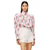 Women's Blouses Autumn 2023 French Women Long-sleeved Printed Shirt Retro Slimming Blouse