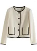 Vestes Femmes Ziqiao Français Couleur Contraste Élégant Veste Courte Pour Femmes Automne Niche Design Haut De Gamme Col Rond Hepburn Style Manteau