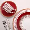 Plates Ceramics Flat Plate Bone China Cup Saucer Set Red Platter Tableware European Style Western Dinner Dishes Coffee 1pcs