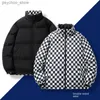 Men's Down Parkas Down Jacket Men's Two Sides Wear Winter Short Style Stand Collar Couple Two Open White Duck Down Plaid Warm Tide Brand Coat Q230831