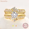 Anneaux de mariage elle jaune or rose 925 bague de fiançailles en argent sterling ensemble pour femmes Enhancer Band haute qualité Zircon bijoux 230830