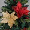 Decorative Flowers Durable Christmas Flower Festive Tree Ornaments Shiny Artificial For Long-lasting Home Decoration Xmas