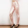 Shascullfites Melody Calças de cintura alta de couro rosa com anel de zíper e levantamento de bunda leggings de couro calças de perna reta para mulheres