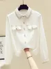 Designer women's Blouses & Shirts Woman Casual Office Print Autumn Fashion Button Long Sleeve White Shirt Elegant Patchwork Slim Tops Women