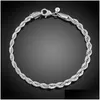 Chain Luxury M 4Mm 925 Sterling Sier Bracelets 8 Inch Women Twisted Rope Wristband Wrap Bangle For Men S Fashion Jewelry Drop Delivery Dht1P