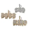 Hip Hop Iced Out CZ Custom Large Droplet Letter Namn Splice Pendant Necklace Personlig koppar Zirkonhalsband