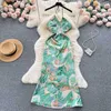 Robes décontractées Été Femmes Boho Style Floral Print Maxi Robe 2023 Sexy Lace Up Halter Sans Manches Creux Out Slim Back Slit Beach Sundress