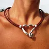 Halsketten mit Anhänger, lange Perlenkette für Damen, Boho-Lederhalskette, Herzanhänger im böhmischen Stil, 230831