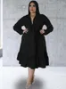 Plus Size Dresses Shirt For Women V Neck Long Sleeve A Line Midi Gowns Autumn Casual Daily Party Outfits