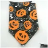 Hundkläder Halloween Bandanas mjuka och andningsbara justerbara pumpa -mönster som skriver ut husdjurskakor PETS -halsduk för liten till stor hund DHK3F