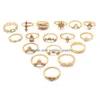 Tre stenringar Bohemian Style17 Piece Set Water Diamond Harts Inlaid Ring Drop Leverans smycken DHFRW