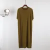 Frauen Pullover Sommer Frühling Kurzen Ärmeln Stricken Langes Kleid Für Frauen Beige Farbe Oansatz Lose Faule Kleider Dame Kleidung