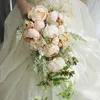 Decorative Flowers 2pcs/pack Light Pink Series Simulation China Penoy Bride Holding Flower Drop Shape Wedding Deco Artificial Bouquet