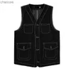 Heren casual pak denim vest gestreept kantoor jean jurk vest mouwloos jasje HKD230831