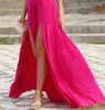 Casual Dresses 2023 Summer Ladies Elegant Long Dress Hanging Neck High midje ärmlös Split Sexig Solid Color Royal Sister Style