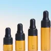 Black Dropper Cap Amber Glass Round Dropper Bottles 1ml 2ml 3ml 5ml Sample Essential Oil Pipette Container For Travel6281290