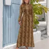 Lässige Kleider Tiger-Druck-Streifen-Kleid, wildes Tiermuster, sexy, individuell, Maxi, hohe Taille, lange Ärmel, Street-Style, Böhmen