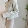 Kvinnorjackor Fashion Light Luxury Coat 2023 Autumn Round Neck Long Sleeve Straight Cylinder Slim Elegant Single-Breasted Top