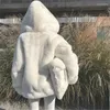 여자 모피 플러시 재킷 여성 겨울 흰색 대형 크기 두꺼운 따뜻한 후드 2023 지퍼 모피 소프트 아웃복 가짜 모범