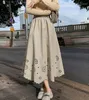 Skirts PU Faux Leather Hollow Out Elegant Women Loose Casual Ladies 2023 Autumn Winter High Waist A-line Midi L846A