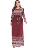 Vestidos de talla grande vestido Abaya musulmán mujer 2023 Otoño Invierno manga larga estampado Retro geométrico Vintage túnica Maxi