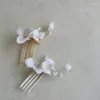 Hair Clips Delicate Ceramic Rose Flower Bridal Comb Gold Silver Color Leaf Women Headpiece Wedding Accessories