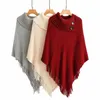 Women's Sweaters Korean Fashion Women Cape Long Shawl Casual Loose Sweater Button Turtleneck Pullovers Tassel Tops Solid Knitted Clothes