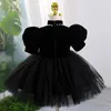 Girl Dresses Flower Girls Black Evening Dress Wedding Party Performance Christmas Clothing Kids Ball Gown Luxury Pearl Tulle Princess