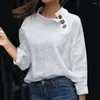 Blouses pour femmes 2023 Tops Tuniques Grande Taille Femmes Manches Courtes Boutons D'été Solide Coton Lin Décontracté Lâche Blusas